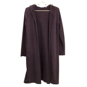 Pure Jill Luxe Tencel Longline Hooded Cardigan XS Brown Side Pockets Slits